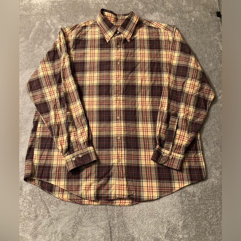 Viyella Shirt Mens XL Brown Plaid Wool Cotton Long Sleeve Button Down Usa‎ Made